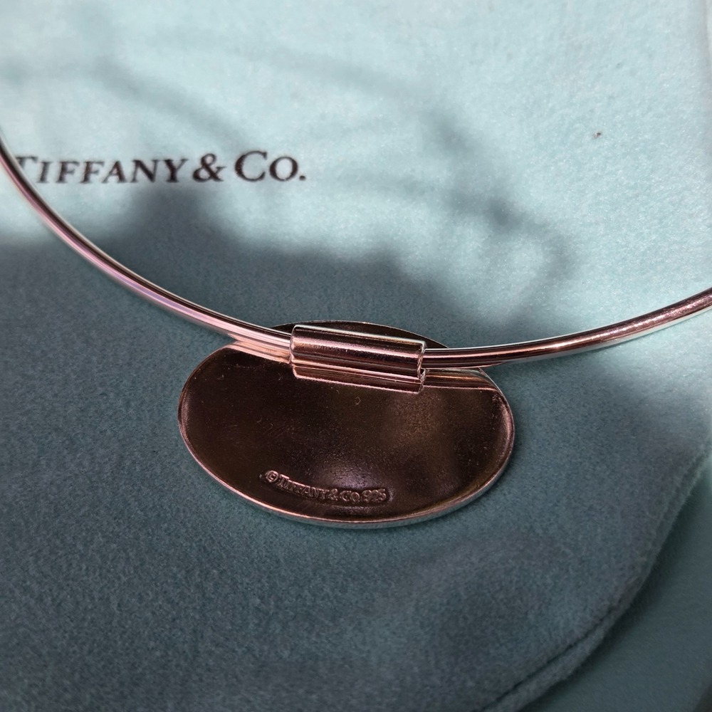 Tiffany & Co. Sterling Silver Oval Plate Tag Pendant Wire Collar Choker Necklace - Picture 10 of 12